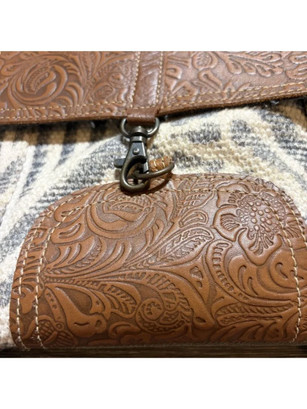 Myra Bag Embossed Leather Canvas Backpack Boho Western Southwestern Rustic Indie